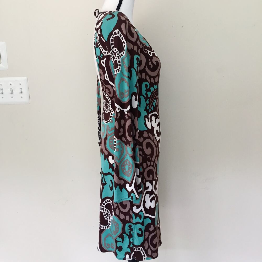 Milly Bergdorf Goodman Silk Bell Sleeves Brown Green Dress Women's Size S - Picture 4 of 10